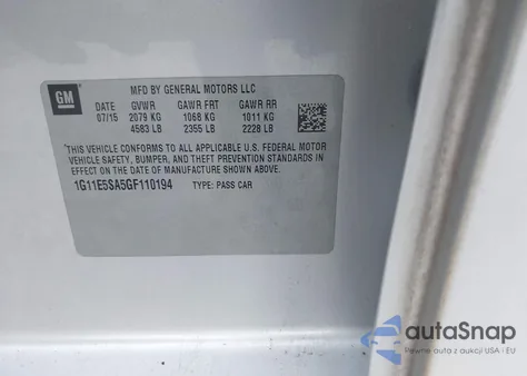 2016 Chevrolet Malibu Limited Ltz from USA, damaged, VIN 1G11E5SA5GF110194